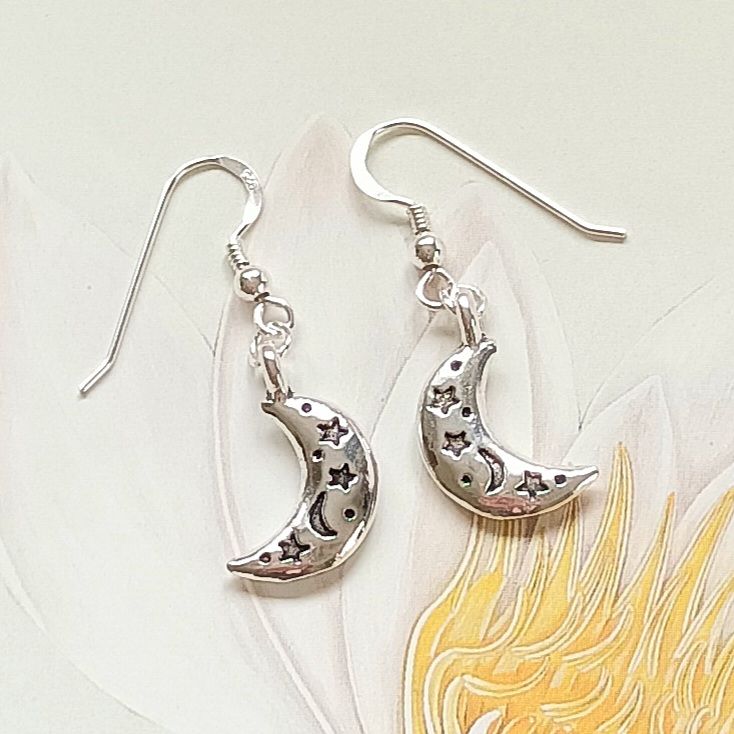 Magical Moon Charm Silver Earrings