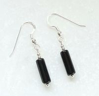 Silver black onyx natural gemstone earrings