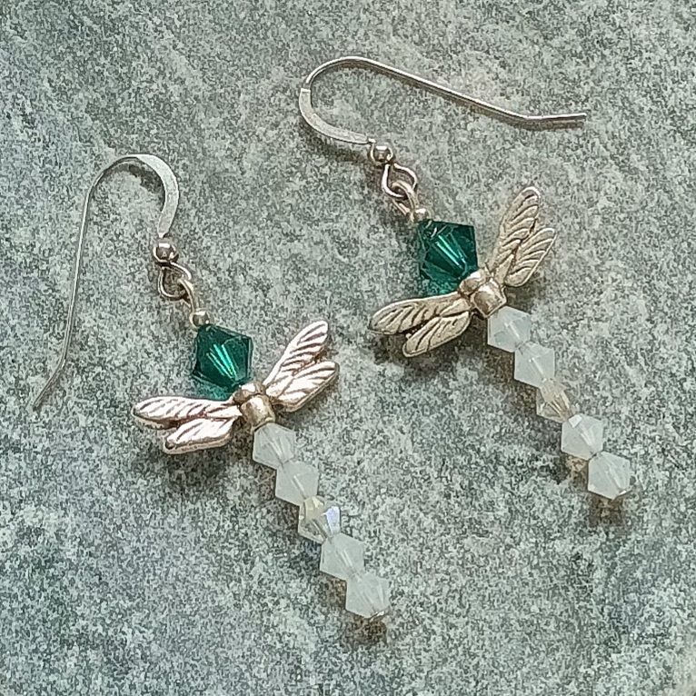 Dragonfly Swarovski Crystal Sterling Silver Earrings