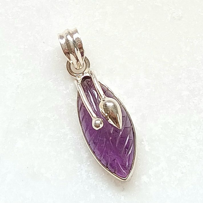Amethyst And Silver Carved Gemstone Jewellery Pendant