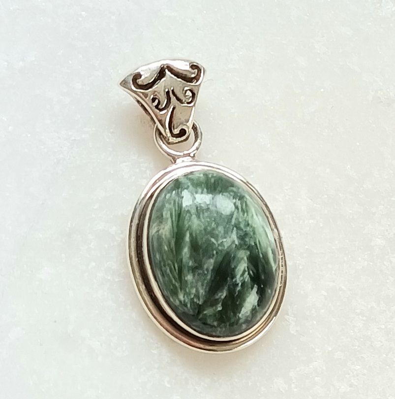 Seraphinite Gemstone Jewellery Silver Pendant