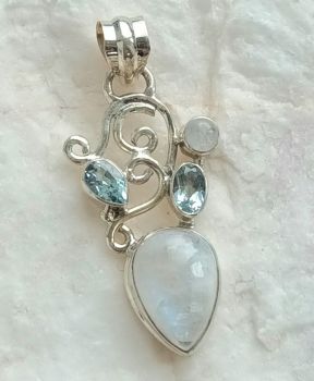 Moonstone blue topaz gemstone pendant