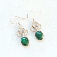 Green malachite crystal silver earrings
