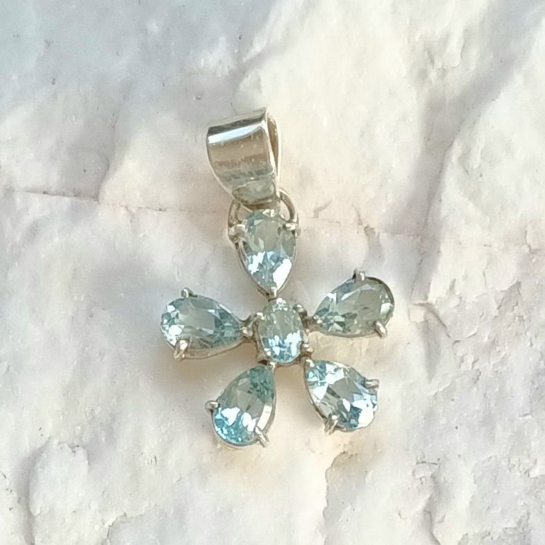Blue Topaz Flower Gemstone Crystal Pendant