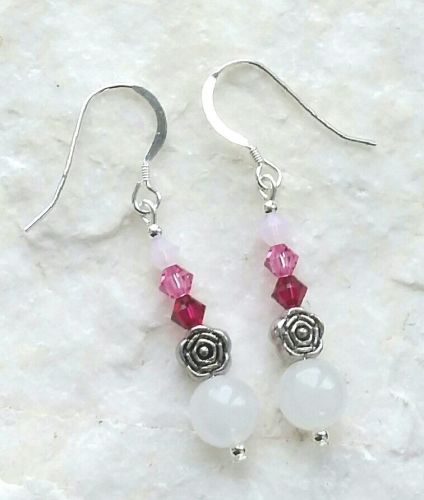 Moonstone rose crystal silver earrings