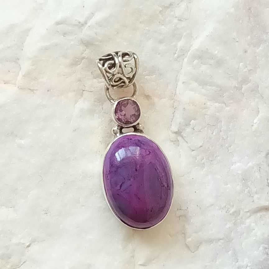 Amethyst Purple Turquoise Sterling Silver Pendant