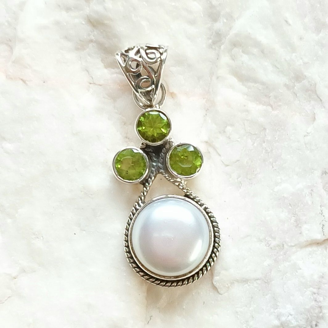 Peridot And Freshwater Pearl Sterling Silver Pendant