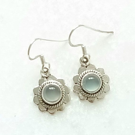 Moonstone Flower Gemstone Silver Earrings