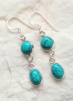 Turquoise Crystal gem silver earrings