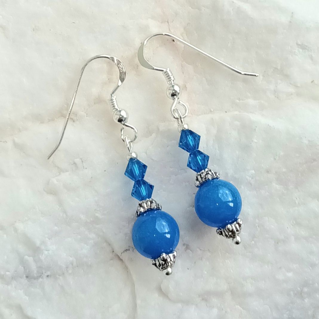 Chalcedony And Sapphire Crystal Silver Gemstone Earrings