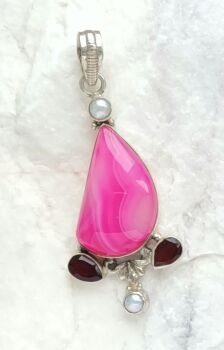 Pink agate garnet silver gemstone crystal