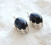 Blue goldstone gemstone earrings