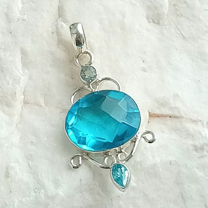 Turquoise Crystal Gemstone Silver Pendant