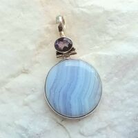 silver crystal pendant blue lace agate