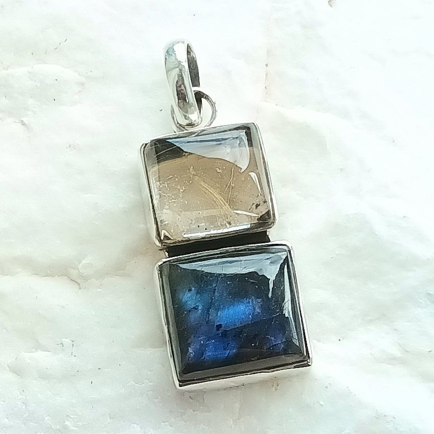 Rutile Quartz Labradorite Fabulous Sterling Silver Pendant.