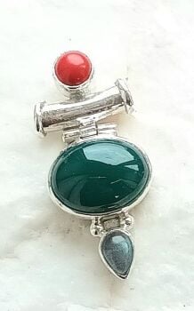 Green onyx coral silver gemstone pendant