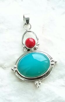 Chalcedony coral silver crystal pendant