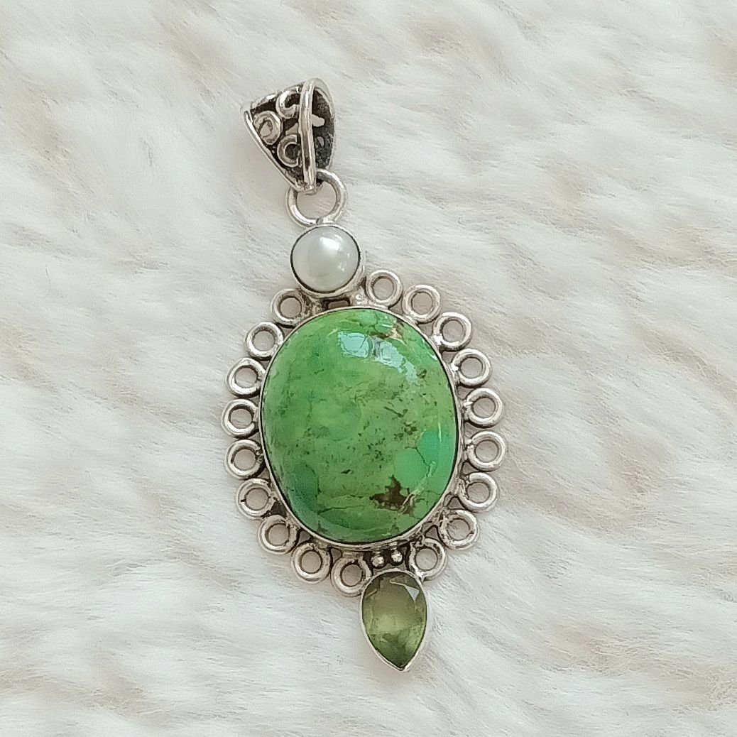 Peridot Sea Jasper Gemstone Silver Pendant