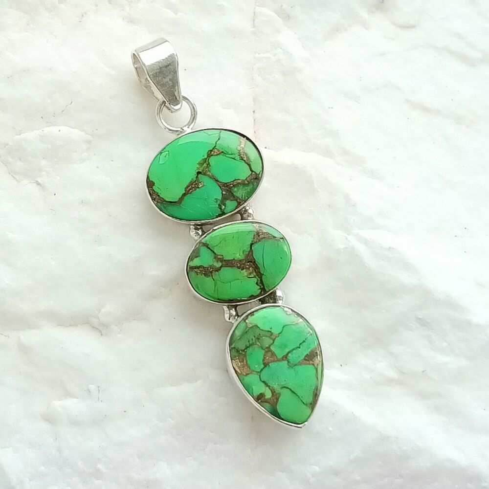 Green Golden Turquoise Silver Gemstone Pendant