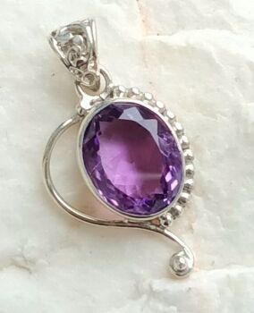 Amethyst crystal silver pendant