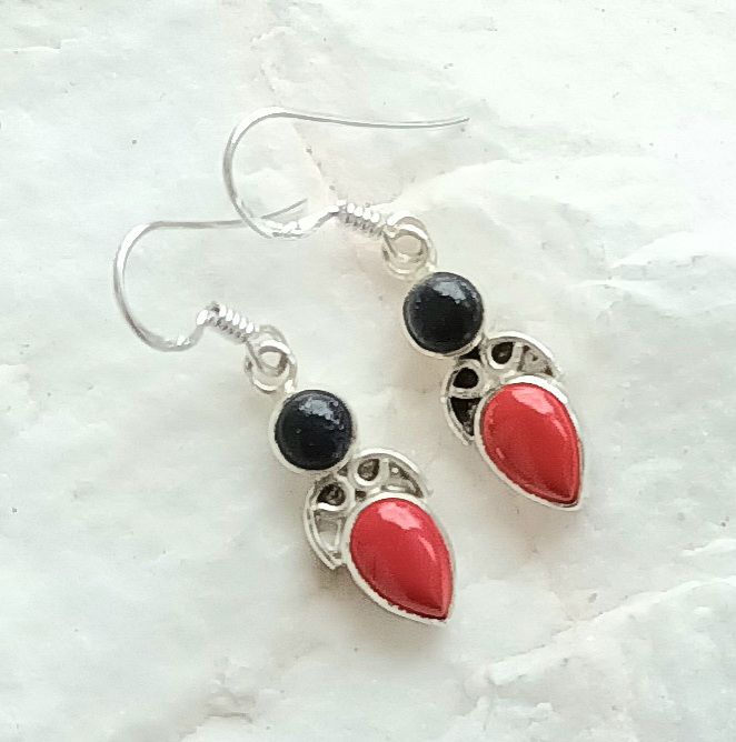 Coral Jade Decorative Gemstone Sterling Silver Earrings