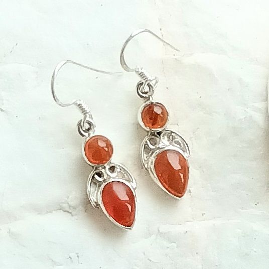 Carnelian Silver Crystal Gemstone Earrings