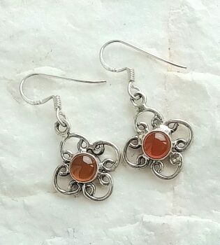 Silver flowerc carnelian earrings 5