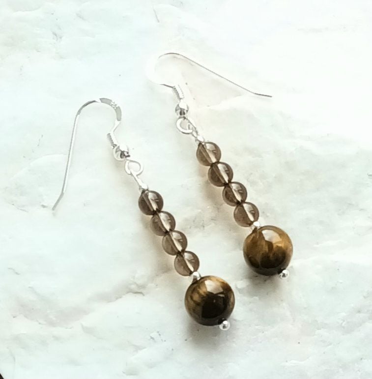 Smoky Quartz Decorative Sterling Silver Earrings