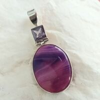 Amethyst purple Botswana agate silver pendant