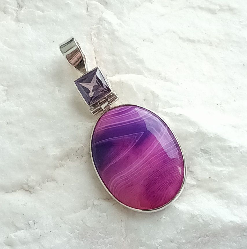 Amethyst Purple Agate Sterling Silver Pendant