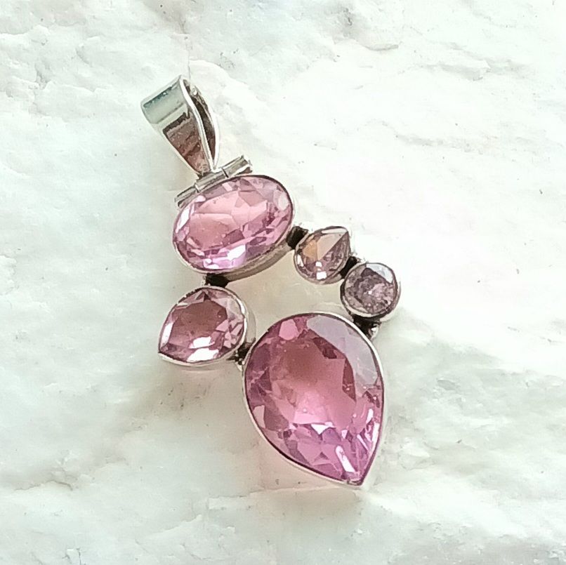 Pretty Pink Quartz Crystal Silver Pendant