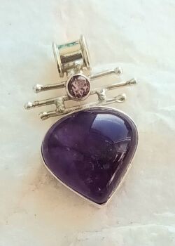 Amethyst double gemstone silver pendant