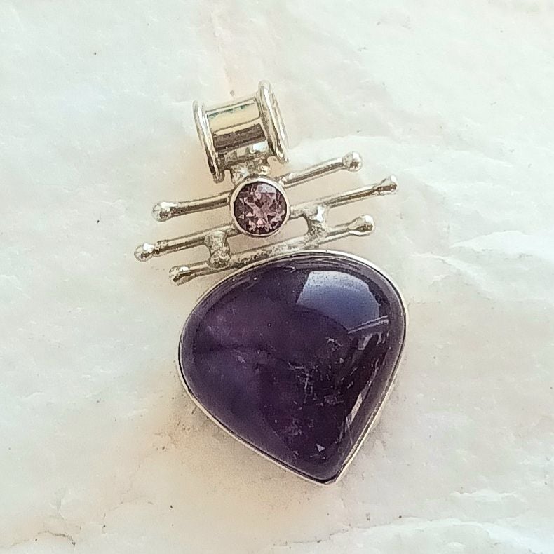 Amethyst Crystal Double Gem Sterling Silver Pendant