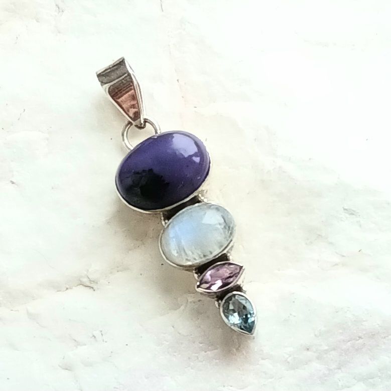 Blue Topaz Moonstone Gemstone Crystal Pendant