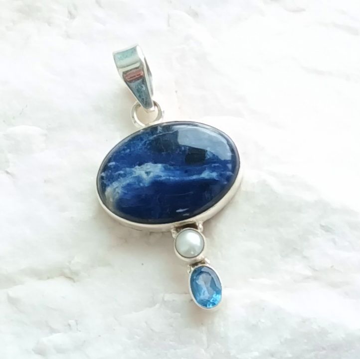 Sodalite And Freshwater Pearl Sterling Silver Pendant