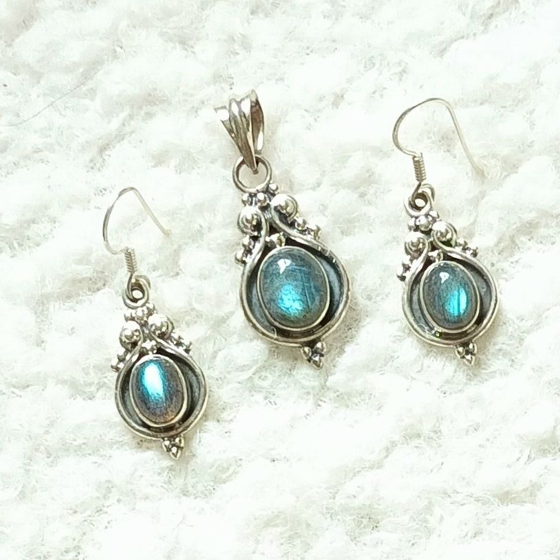 Labradorite Ornate Gemstone Sterling Silver Earrings