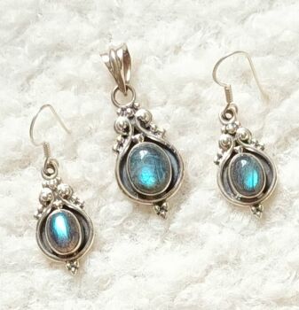 Labradorite crystal silver pendant earrings