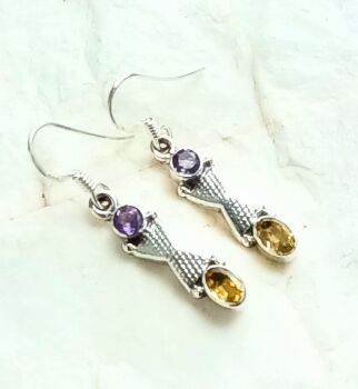 Silver crystal citrine earrings