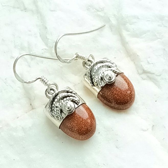 Goldstone Ornate Sterling Silver Earrings