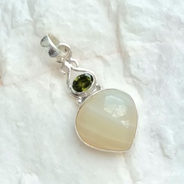 Honey Agate Peridot Sterling Silver Pendant