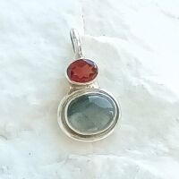 Garnet labradorite silver crystal pendant