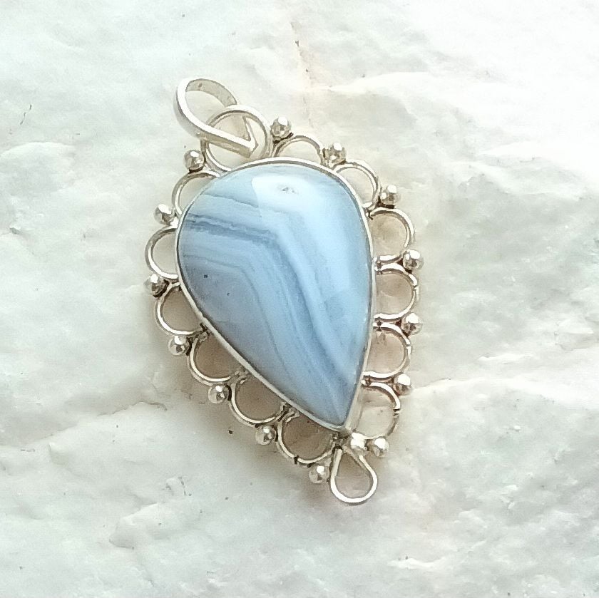 Blue Lace Agate Cabochon Gemstone Pendant