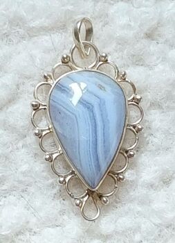 Blue lace agate gemstone silver pendant