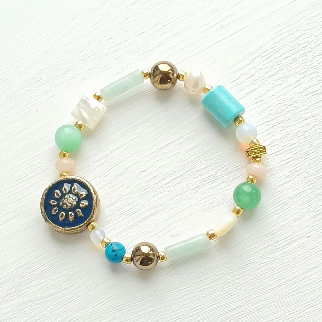 Amazonite Amazing Turquoise Pearl Golden Bracelet