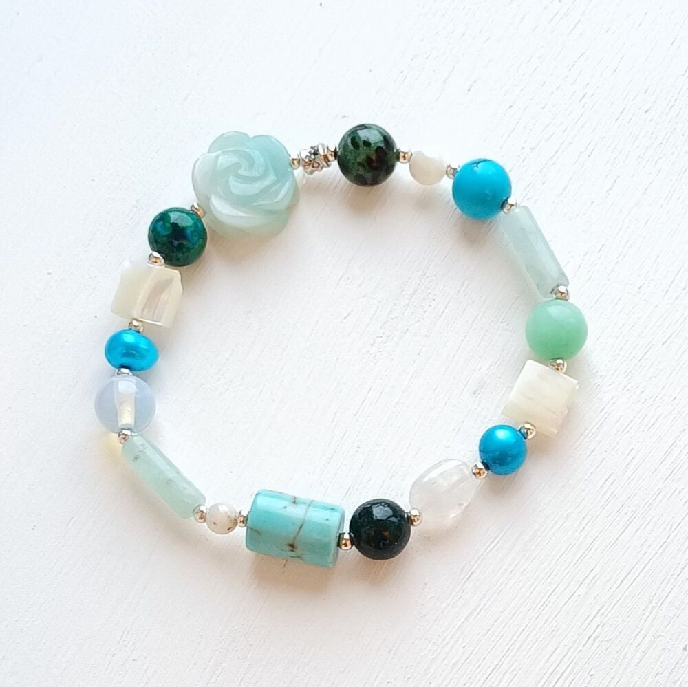 Magical Moonstone Amazonite Flower Turquoise Bracelet