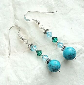 Turquoise Crystal silver jewellery earrings