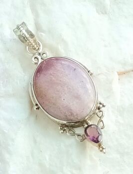 Lilac agate silver amethyst pendant 5