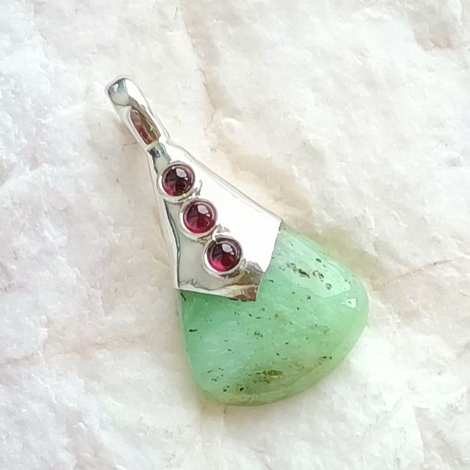 Ruby Fuchsite Garnet Silver Crystal Pendant