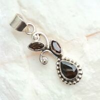 Faceted smoky quartz silver pendant 4