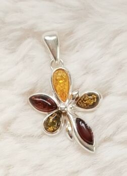 Green cognac amber silver pendant